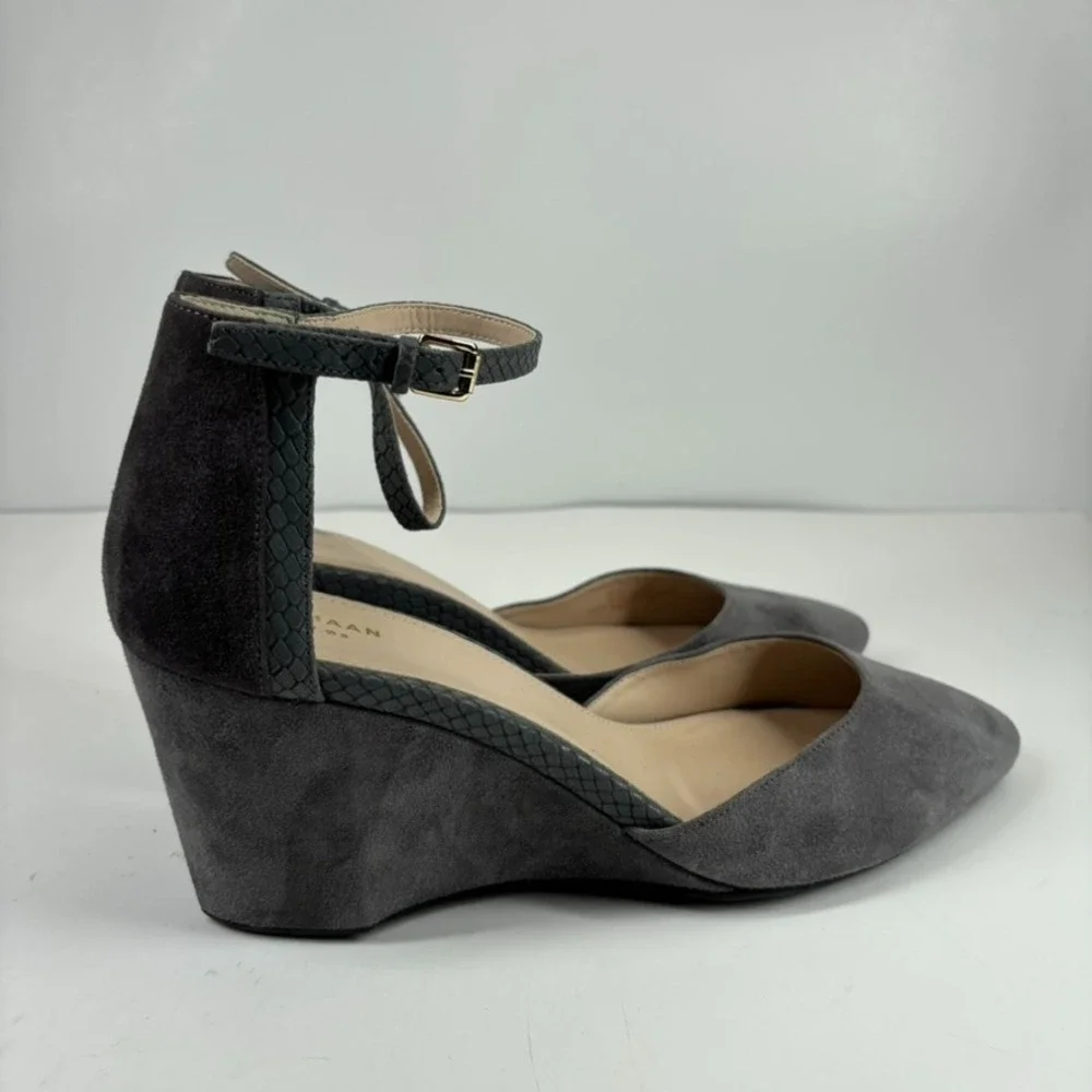 Cole Haan Lara Women's US 11 Grey Suede‎ Comfort Casual Ankle Strap Wedge Pumps
